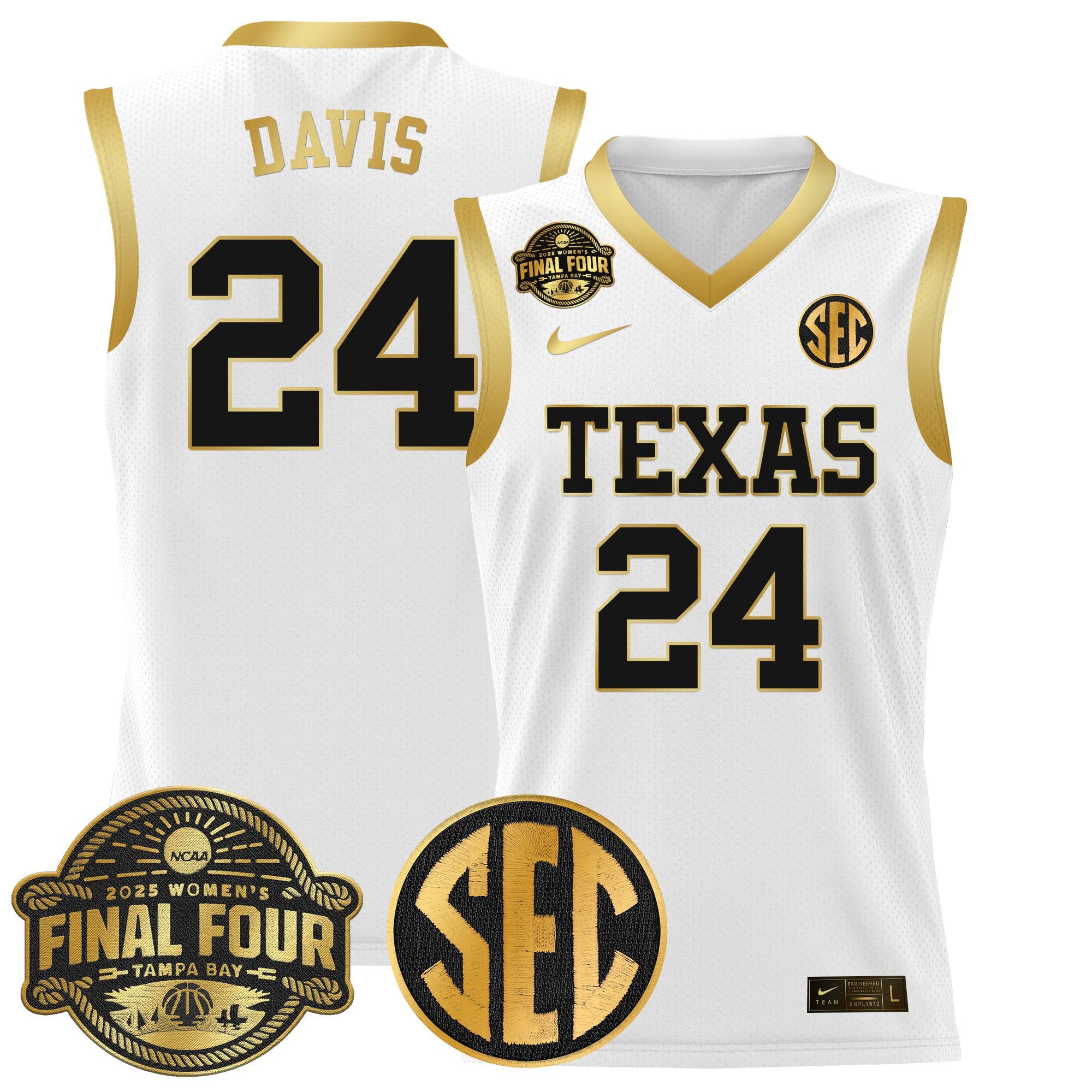 Men Texas Longhorns #24 Davis White Nike 2025 Final Four Patch Lightweight Basketball NCAA Jerseys